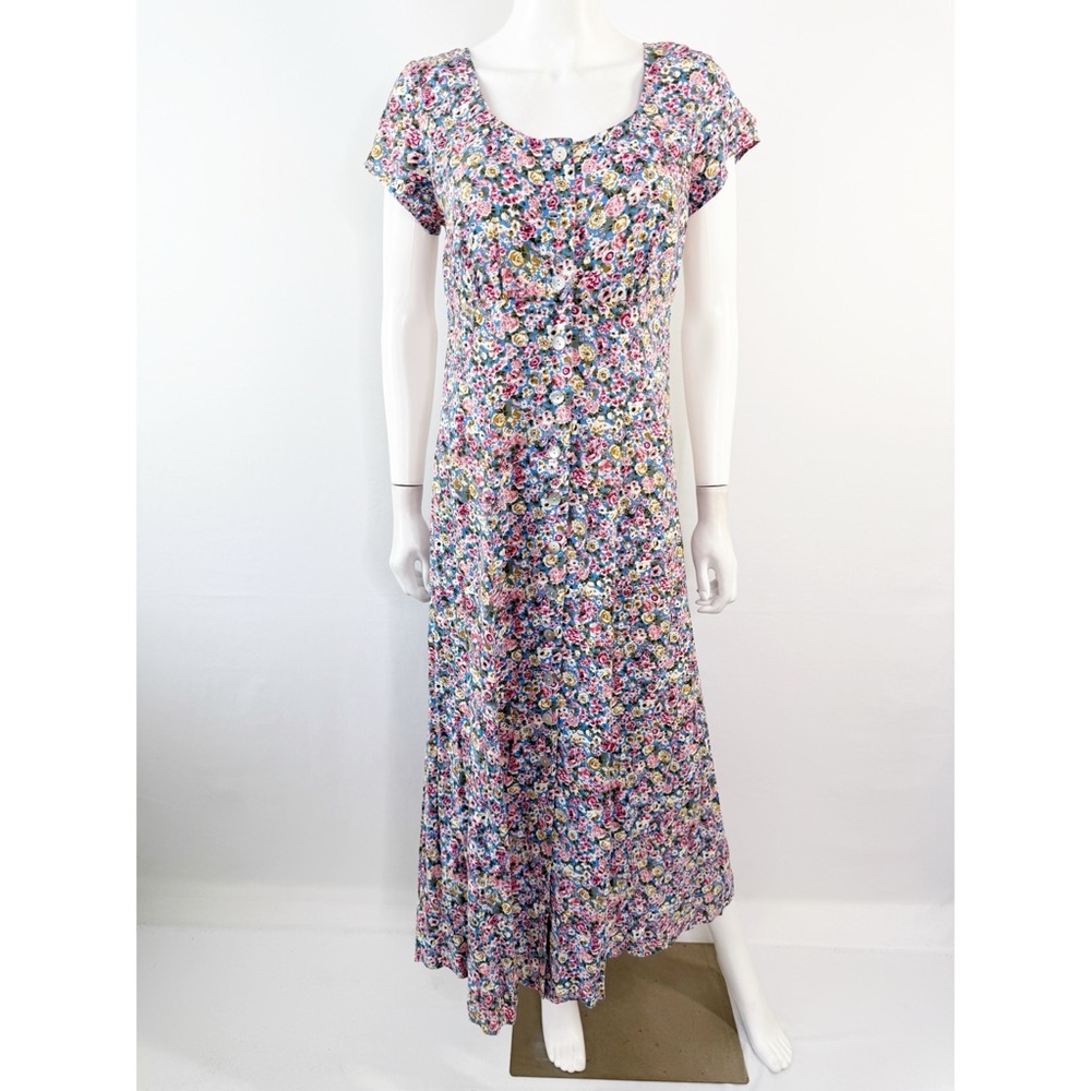 Vintage Moda Intl Blue Floral Maxi Dress Size 10 Cottagecore Romantic 90s Grunge